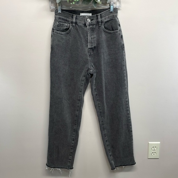 NWOT PacSun High Rise Straight Button Fly Raw Hem Black Wash Denim Jeans 24 - Picture 1 of 15